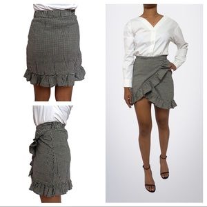 Black White Gingham Wrap Mini Skirt